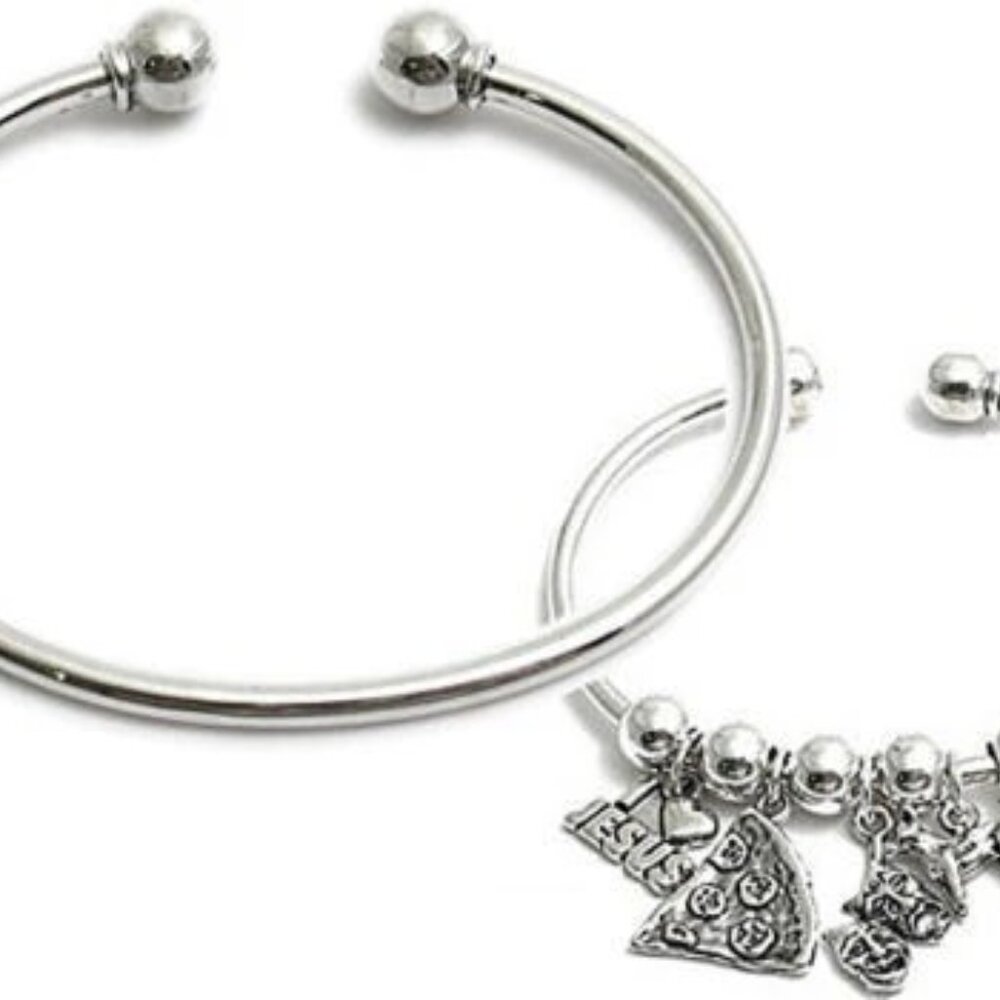 MODERN STERLING SILVER CHARM CUFF BANGLE BRACELET - 3 LENGTHS